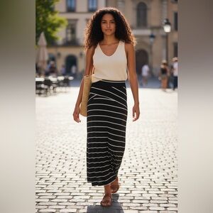 CAbi (CB Established 1962) Black & Ivory Striped Flowy Skirt | Size Sma